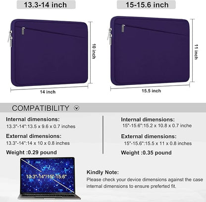 15.6 inch Laptop Sleeve Case, Durable Computer Carrying Bag Protective Case Briefcase Handbag with Front Pocket, Slim Laptop Case Cover for 15.6 Inch HP, Dell, Lenovo, Asus, Notebook, Purple