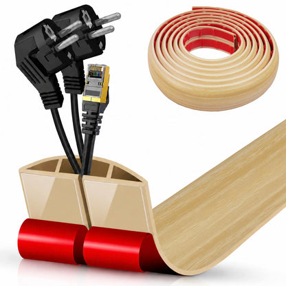 Floor Cord Cover Cavity 0.8"x0.37" Self Adhesive Cord Hider, 10FT Low Profile Cable Management, Extension Strip Protector for Wires, Prevent Cable Trips for Offices, Gyms,(Wood Light Yellow)