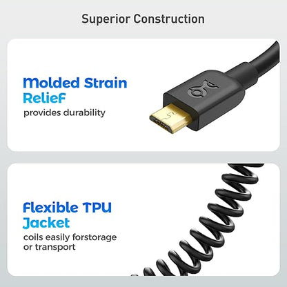 Cable Matters 2-Pack Coiled USB Cable (Coiled Micro USB to USB 2.0) 2-4 Feet