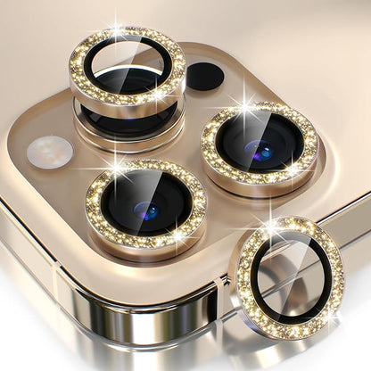 Choiche [3+1 for iPhone 13 Pro/iPhone 13 Pro Max Camera Lens Protector Bling, 9H Tempered Glass Camera Cover Screen Protector Metal Ring Decoration Accessories (Glitter-Gold)
