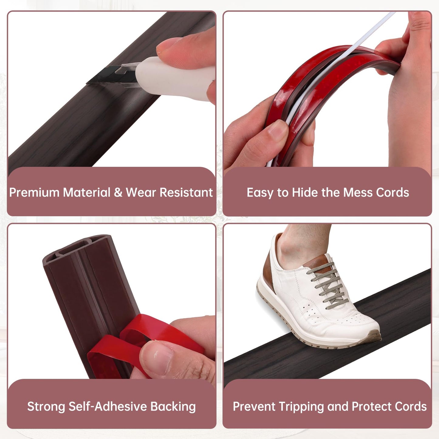 LSGCQ Floor Cord Cover Self Adhesive Cord Hider Floor Cable Management