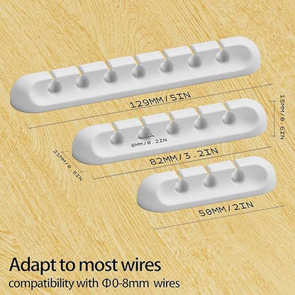 USB Cable Organizer Clips Cord Holder,10 Packs (3-5-7-Slots) White Self Adhesive Desk Cord Cable Management