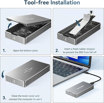 ANYOYO 40Gbps M.2 NVMe SSD Enclosure with Aluminum Alloy for M1 M2 Pro/Max, NVMe Enclosure Compatible for Thunderbolt 3/4/5/USB4/3.2/3.1 Support M/B+M Key Size 2230/2242/2260/2280 up to 2700 MB/s