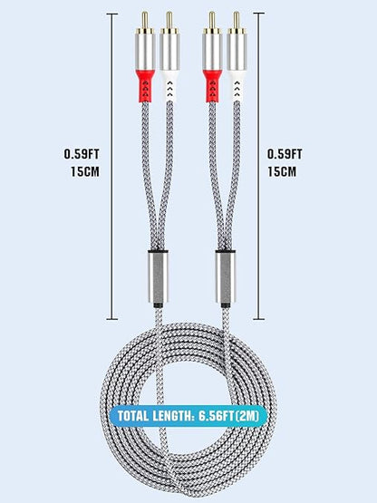 2RCA to 2RCA Cable 2 RCA Male Hi-Fi Systems Audio Stereo Subwoofer Cable Nylon-Braided Auxiliary Audio Cord for Home Theater HDTV Amplifiers Hi-Fi Systems Speakers and etc 6.6Ft Silver