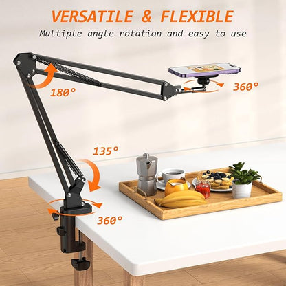 VRIG Magnetic Phone Holder Mount for Desk,MagSafe Flexible Overhead Phone Mount Stand,360° Free Adjustable Long Arm Cell Phone Stand for Desk/Bed for iPhone and More/Android,Magnetic Ring Included