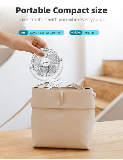 Svinkal usb Personal Clip on Fan 2400mAh Battery Operated 6in, Type C, 3 Speed, 720 adjustment, Small Portable Fan for Table, Bedroom, Desk, dormitory, Camping, Stroller, Golf Cart