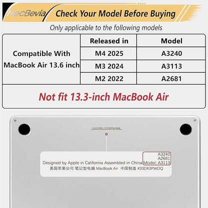 Compatible with MacBook Air 13.6 inch Case, M4 A3240/M3 A3113/M2 A2681 (Released 2025 to 2022), Hard Shell, Keyboard Cover, Screen Protector, Webcam Cover & Type-C Adapter, Vector Flower2