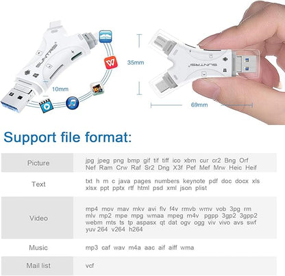 SD Card Reader for iPhone/ipad/Android/Mac/Computer/Camera,4 in1 Micro SD Card Reader Trail Camera Viewer, Portable Memory Card Reader SD Card Adapter for SD and TF Cards(White)