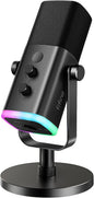 FIFINE USB/XLR Dynamic Microphone for Podcast Recording, PC Computer Gaming Streaming Mic with RGB Light, Mute Button, Headphones Jack, Desktop Stand, Vocal Mic for Singing YouTube-AmpliGame AM8