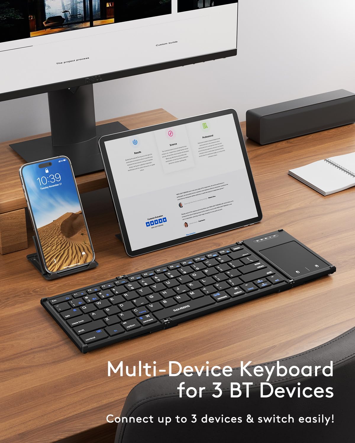 Samsers Full-Size Foldable Bluetooth Keyboard with Larger Touchpad, Black
