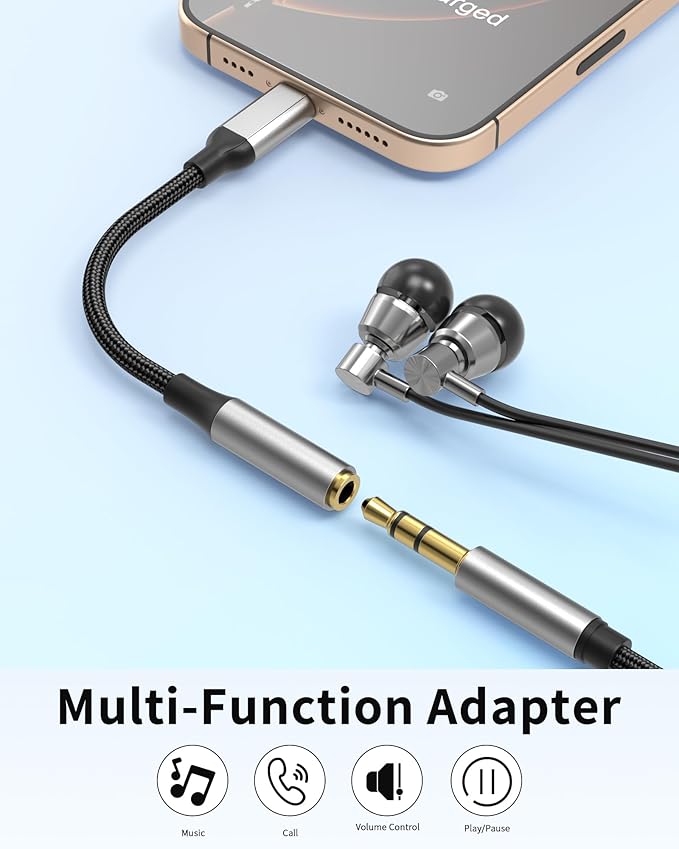 USB C to 3.5mm Headphone Jack Adapter with DAC Chip, 2 Pack HiFi USB-C to Audio Dongle Compatible with iPhone 16 15 Pro Max, Galaxy S25 S24 S23 S22, iPad Pro, MacBook, USBC to Aux Adapter