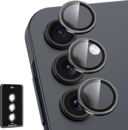 for Samsung Galaxy A16 Camera Lens Protector, Individual Metal Ring Tempered Glass Lens Cover, [Strong Adsorption] Scratch Resistant Ultra-Thin HD Clear Lens Cover, 1 Set-Black
