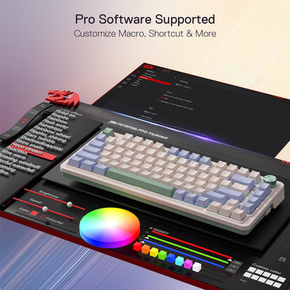 Redragon K673 PRO Wireless 81-Key RGB Gasket Gaming Keyboard, Scroll Knob