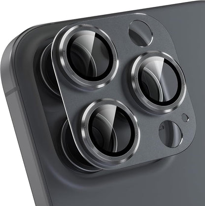 Choiche Compatible for iPhone 16 Pro/iPhone 16 Pro Max Camera Lens Protector, Bling Camera Cover with 9H Tempered Glass Lens Screen Protector Metal Ring Decoration Accessories(Black)