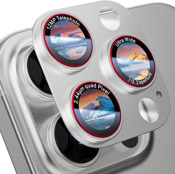 Camera Lens Protector for iPhone 16 Pro Max/iPhone 16 Pro/iPhone 15 Pro Max/iPhone 15 Pro/iPhone 14 Pro Max/14 Pro , [Military Grade Shatterproof][Full Coverage Metal] [Strong Adsorption] 9H Metal Tempered Glass Camera Screen Cover, [Case-Friendly], Si...