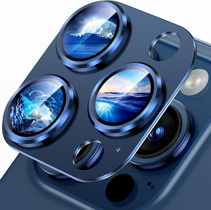 Uyiton Compatible with iPhone 15 Pro/iPhone 15 Pro Max Camera Lens Protector, [Not Easy to Break][Strong Adsorption][Case-Friendly] Metal Tempered Glass Rear Camera Screen Cover - Natural Titanium