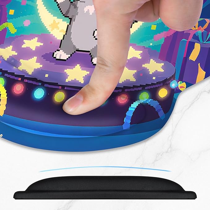 ITNRSIIET Ergonomic Mouse Pad with Comfort Gel Wrist Rest, Non-Slip PU Base, Smooth Textured Surface, Reduces Hand Fatigue & Wrist Pain, 8.7 x 7.2 Inch for Office Gaming Home, PixelPartyCat