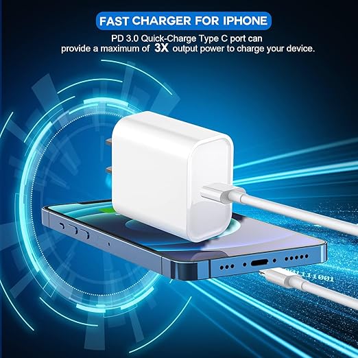 10FT iPhone Charger, iPhone 14 Fast Charging Block, Long 10Feet Fast Apple Charger USB C to Lightning Cable & 3Pack Type C Wall Charger Block for iPhone 14/14 Pro Max/14 Plus/13/13 Mini/12/11/X/XR/SE