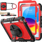 SEYMAC stock Case for iPad (A16) 11th/10th Generation 11''/10.9'' 2025/2022, Full-Body Drop Protection Case with Screen Protector &360° Rotate Hand Strap/Stand, Red+SiliconeBlack