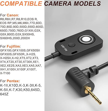 RS-60E3/RR100 for Canon/Fuji Remote Camera Cable Small Shutter Release Control 11.8inches Cable Remote Wired Button R100 R6 R8 R10 80D XT2/3/4/5 XH2S GFX100/S GFX50/S/II (RC301-2.5/E3 11.8in)