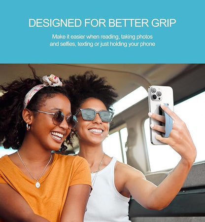 SURITCH Phone Grip Strap Finger Loop Holder for Back of Phone, 2-in-1 Soft Silicone Gripper Kickstand for iPhone Samsung and Most Cell Phone Cases, 3.94" Blue