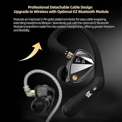 KZ Vader Pro in-Ear Monitors Gaming Earbuds, Triple Dynamic Driver IEM with 4 Tuning Switches, Clarity in All Frequency Stereo Sound Comfortable Noise Isolating Earphones for Stage and Studio (MIC)