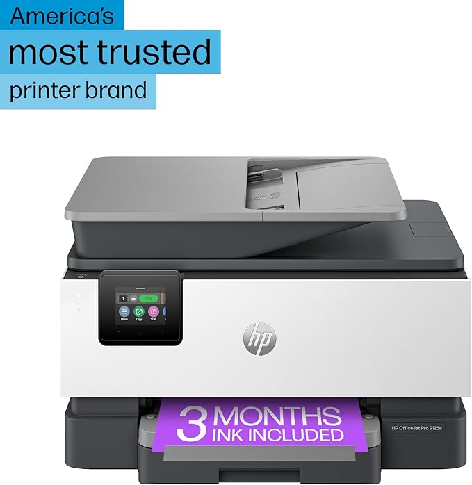 HP OfficeJet Pro 9125e All-in-One Printer, Color, Printer-for-Small Medium Business, Print, Copy, scan, fax,Touchscreen; Smart Advance Scan, 3 month Instant Ink trial included