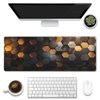 Eflxamz Desk Mat,Golden Honeycomb Technology Desk Pad,Honeycomb Technology Large Gaming Mouse Pad for Desk,Extended Big Computer Keyboard Mouse Pad with Non-Slip Base and Stitched Edge,31.5"x11.8"