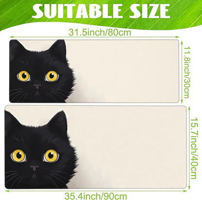 Desk Pad,Black Cat Desk Mat,Cute Cat Large Gaming Mouse Pad for Desk,Extended Big Computer Keyboard Mouse Pad with Non-Slip Base and Stitched Edge,35.4"x15.7"