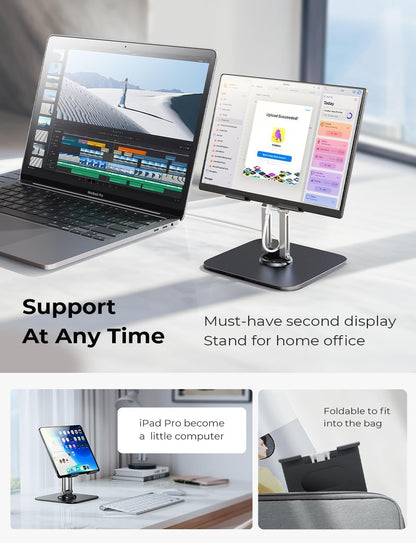 LISEN for iPad Stand Holder [All-Metal Foldable] Adjustable Tablet Stand for Desk, 2026 iPad Accessories Rotating Display Stand Office Men Gifts Kindle Tablet PS Switch iPhone 11"-4.7"