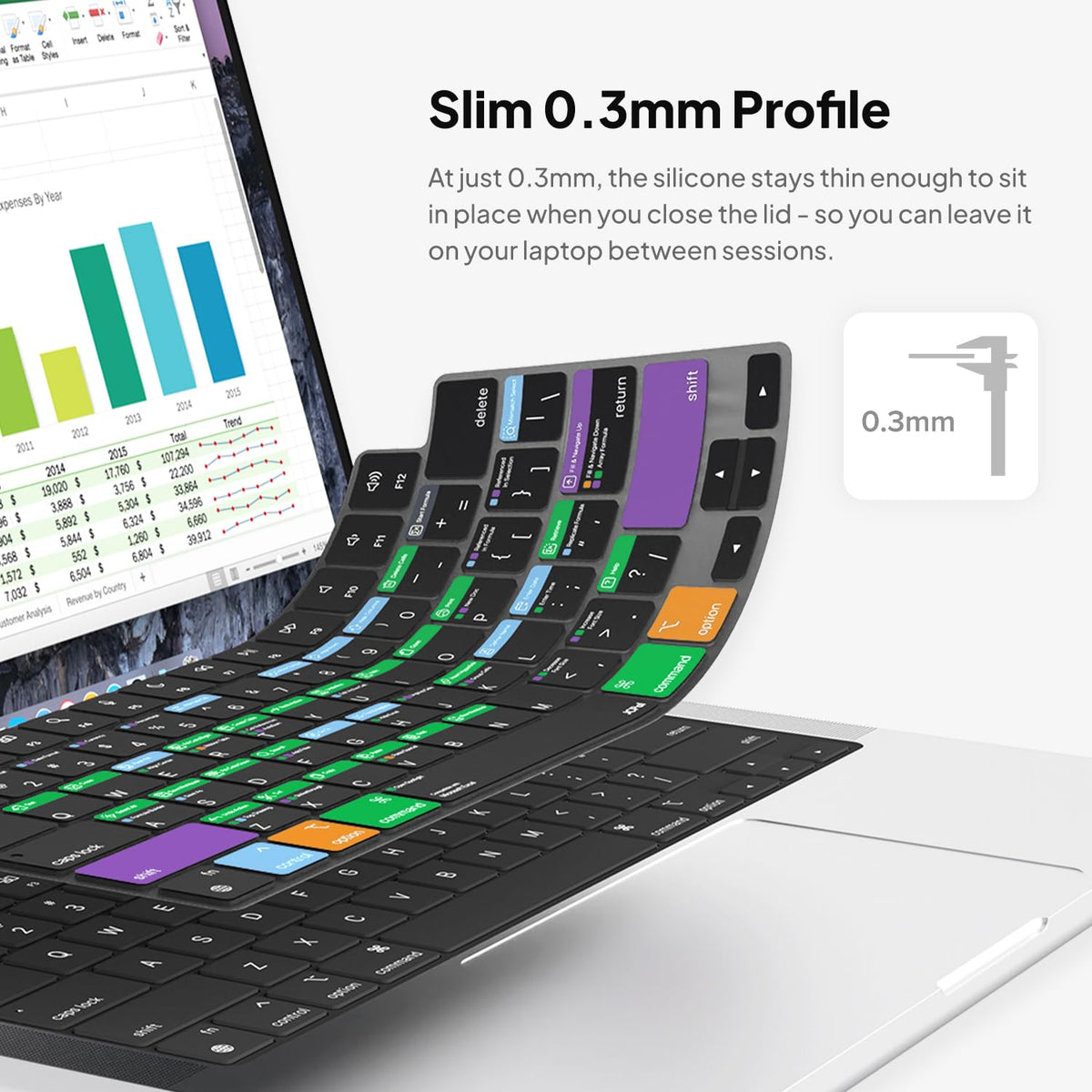 JCPal Microsoft Excel Shortcut Guide Keyboard Cover for MacBook Pro/Air/Neo