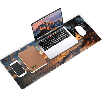 Galdas Gaming Mouse Pad XXL XL Large Mouse Pad Mat Long Extended Mousepad Desk Pad Non-Slip Rubber Mice Pads Stitched Edges Thin Pad (31.5x11.8x0.12 Inch)-Sunset Beach