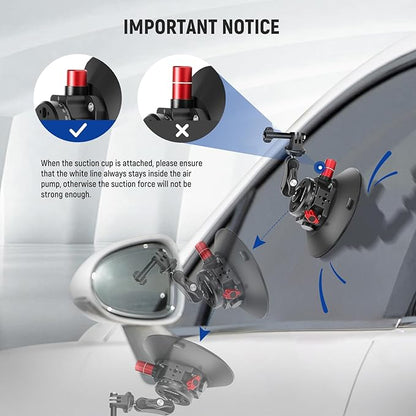 NEEWER 6" Suction Cup Camera Mount Compatible with GoPro, Metal Car Windshield Dash Ball Head Magic Arm with Action Cam Adapter Cleaning Cloth for DSLR Phone Holder, for POV Video Recording, CA013
