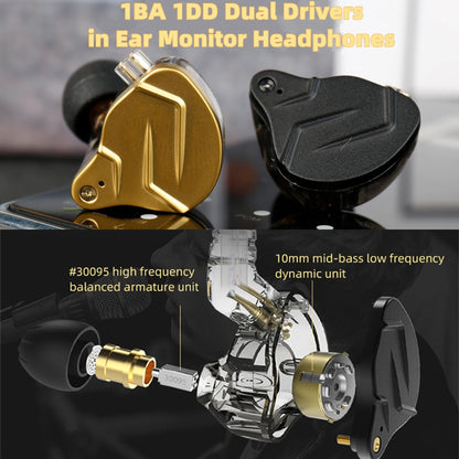 KZ ZSN PRO X in Ear Monitor Headphones Gaming Earbuds, High Fidelity Wired Earbuds, Hybrid Dual Driver IEMS Earphones with 1BA 1DD Detachable Tangle-Free Cable for Computer Tablet (Gold, with Mic)