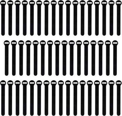 Self-Gripping Cable Ties by Wrap-It Storage, Black, 5 Inch Straps (50-pack) – Reusable Hook and Loop Cord Organizer Cable Ties for Cord Management and Desk or Office Organization