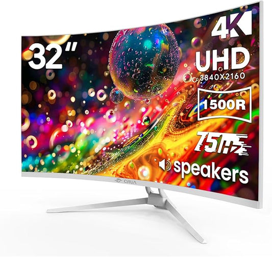 CRUA 32" 4K UHD 60Hz Curved Monitor, 1500R, AMD FreeSync, Speakers, White