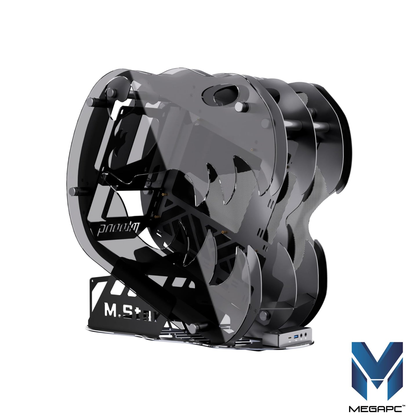 MegaPC Upgraded Open-Frame Mid-Tower Micro-ATX/Mini-ITX Gaming PC Case, Tempered Glass Side Panel, Pre-Installed ARGB PWM Fan, with USB3.0, Type-C, 240mm Radiator Support (Black)