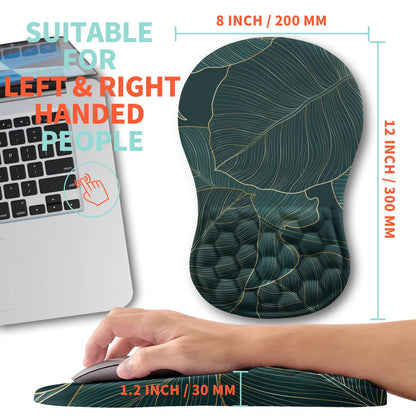 Kuosgm Ergonomic Mouse Pad Wrist Support with Memory Foam Massage Bulge, Carpal Tunnel Pain Relief Mousepad Wrist Rest for Mouse(12x8 inch, Leaves)