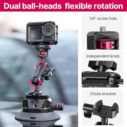 ULANZI SC-02 Suction Mount 4.5'', Magic Arm Bracket for DSLR Cameras Action Camera Video Shooting Filming, Compatible with DJI OSMO Pocket 3/Insta 360 x5/OSMO 360/Sony/Canon/Nikon/Fuji Action Cameras