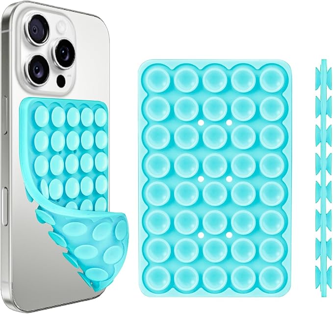 Giumel 1 Pack Silicone Suction Cup Phone Case Mount Double Sided, Hands-Free Strong Grip Holder for Selfies and Videos, Silicon Phone Stand Sticky for iPhone and Android Sky Blue