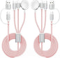 2Pack Pink-Travel Essentials 3 in 2 USB C Cable for Watch Charger Phone Charger USB C Multi Fast Charging Cable Compatible with Watch Ultra/SE/10/9/8/7/6/5/4/3/2/1 & Phone 16/15/14/Galaxy S23-4FT