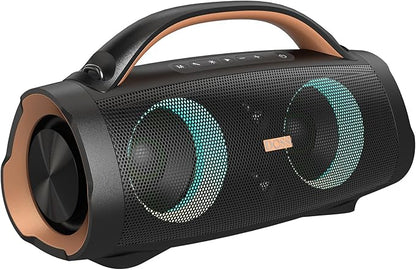 DOSS Extreme Boom+ Loud Bluetooth Speaker with 100W Stereo Sound, Extra Bass, 20H Playtime, Party-Sync Led Lights, Built-in Power Bank, IPX6 Waterproof Outdoor Speaker for Camping, Travel-Copper Gold