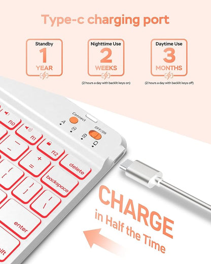 Keyboard Case for iPad 9th 8th 7th Generation Case 10.2" - 7 Colors Backlit Detachable Folio Keyboard Cover with Pencil Holder for iPad Pro 10.5" / iPad Air 3rd Gen (Pink)