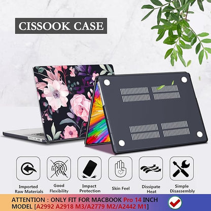 CISSOOK Compatible with MacBook Pro 14 inch Case M4 A3112 A3185 A3401 M3 A2992 A2918 M2 A2779 M1 A2442 Chip 2024 2023 2022 2021 Release, Plastic Hard Shell for MacBook Pro 14.2, Pink Flowers
