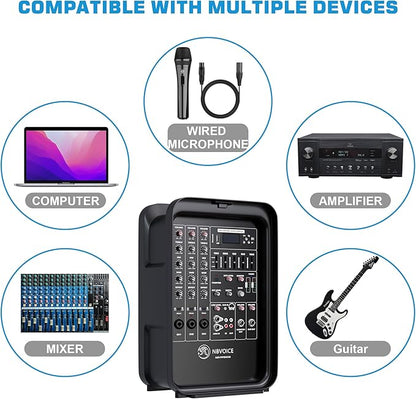 Professional Portable All-in-One 2-Way PA System Suitcase-Style Design with 8-Channel Mixer and 2X Speaker Stands,Bluetooth, Microphone, Remote Control for Performances, Presentations