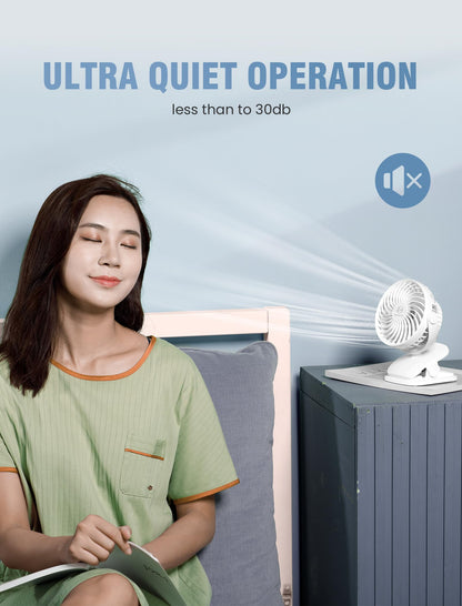 AA Battery Powered Clip on Fan with 4-Speed, 5’’ Small Desk Fan with Aroma Function, USB Powered, 360°Rotation, Ultra Quiet, for Golf Cart, Stroller, Bedroom,Car(Batteries Not Included) (White)