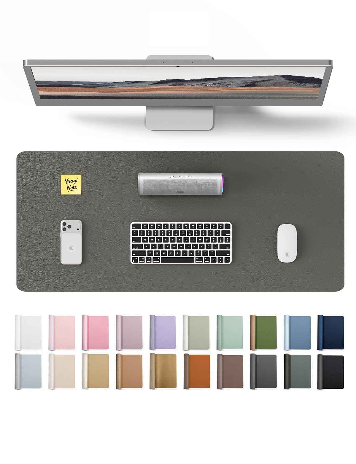 YSAGi Large Extended PU Leather Desk Pad Protector – Non-Slip Waterproof Desk Mat for Office & Home, Easy Clean Mouse Pad & Laptop Writing Blotter 35.4"x17" Black