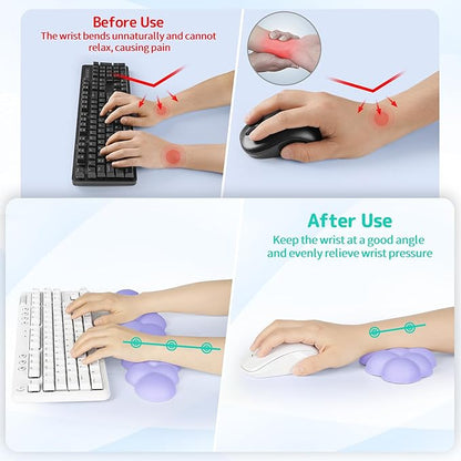 Cloud Wrist Rest Keyboard, Cloud Keyboard Wrist Pad Set with PU Leather Memory Foam, Cute Arm Rest for Palm Support, PC/Gaming Desk Accessories/Office Setup/Computer Hand Cushion - Purple