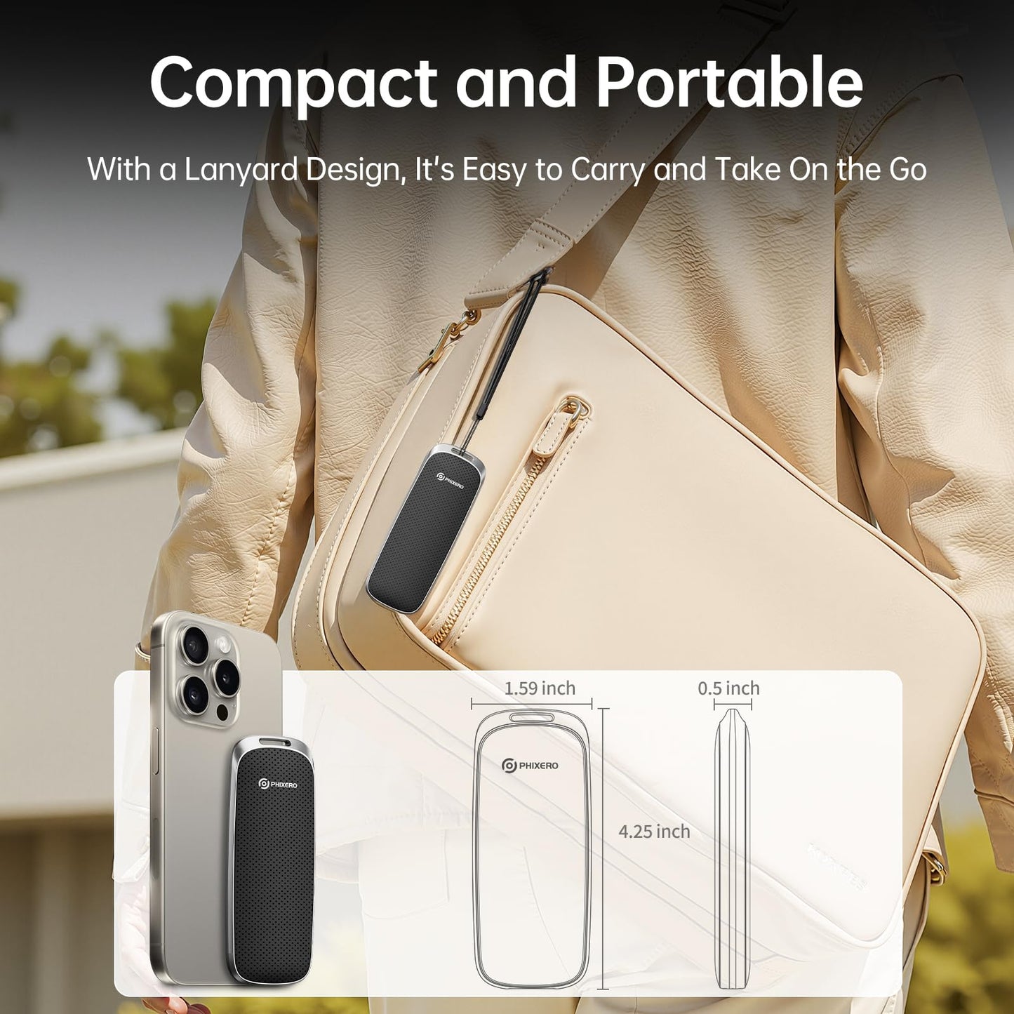 PHIXERO P10PRO External Hard Drive NVMe 1TB, Up to 1050MB/s, USB 3.2 Gen2, Includes 2-in-1 USB C Cable, Portable SSD for iPhone 15/16 PRO/Android/Mac, Black