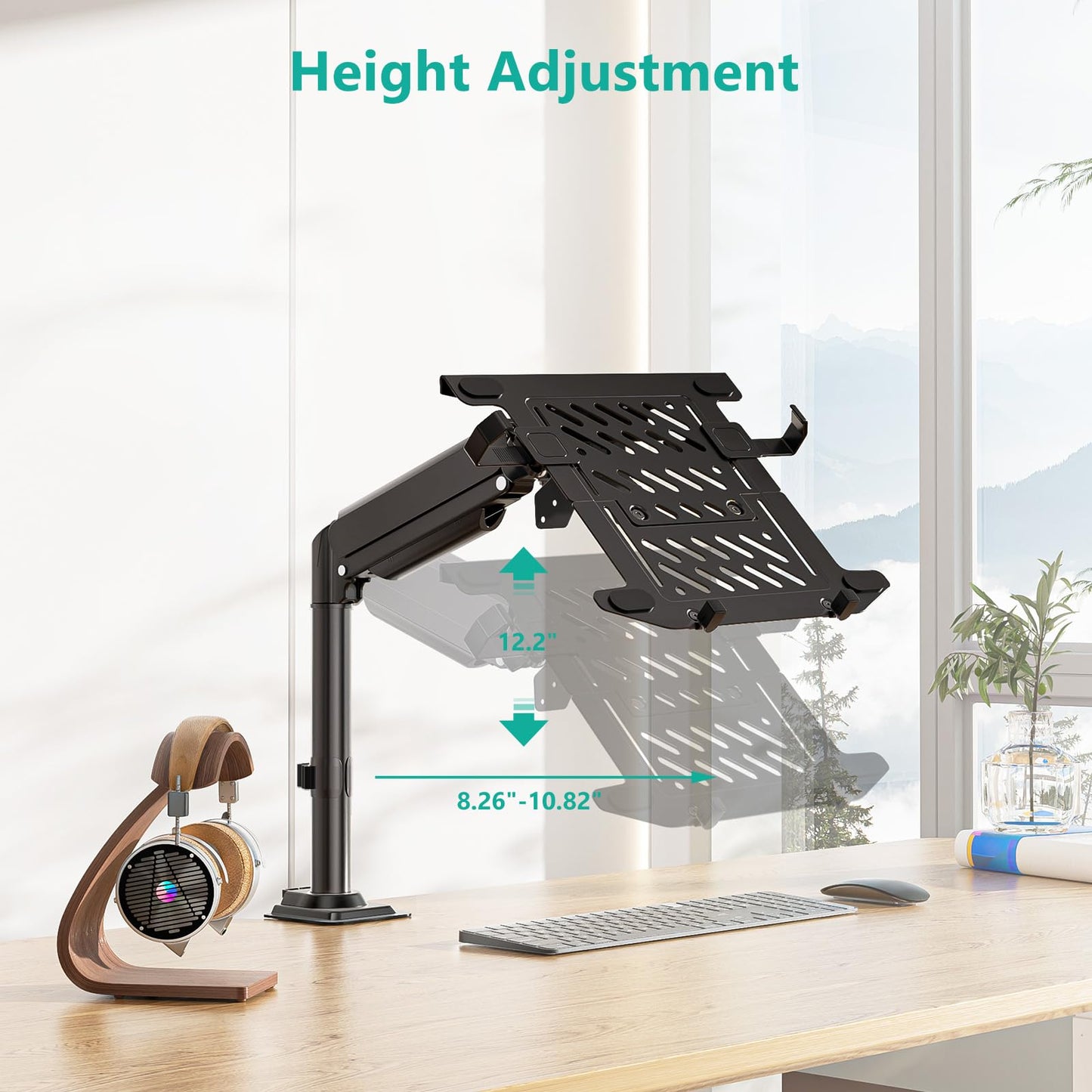 WALI Laptop Desk Mount for 15.6 inch Notebook, Fully Adjustable Single Monitor Arm with Laptop Holder for 32 inch Screen, Laptops Stand with Ventilated Tray, Up to 22 Lbs, (GSDM00LP), Black